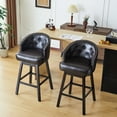 thumbnail image 5 of 2 33.25" Swivel Bar Stools, Dark Brown Upholstered, Solid Rubber Wood, Comfortable & Adjustable Footrest For Home 2pcs Upholstered With Faux Leather, , Footrest, 360° Turn Kitchen,, 5 of 6