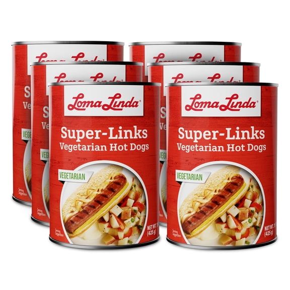 Loma Linda - Plant-Based - Super Links (15 oz.) (Pack of 6) - Meatless Hot Dogs