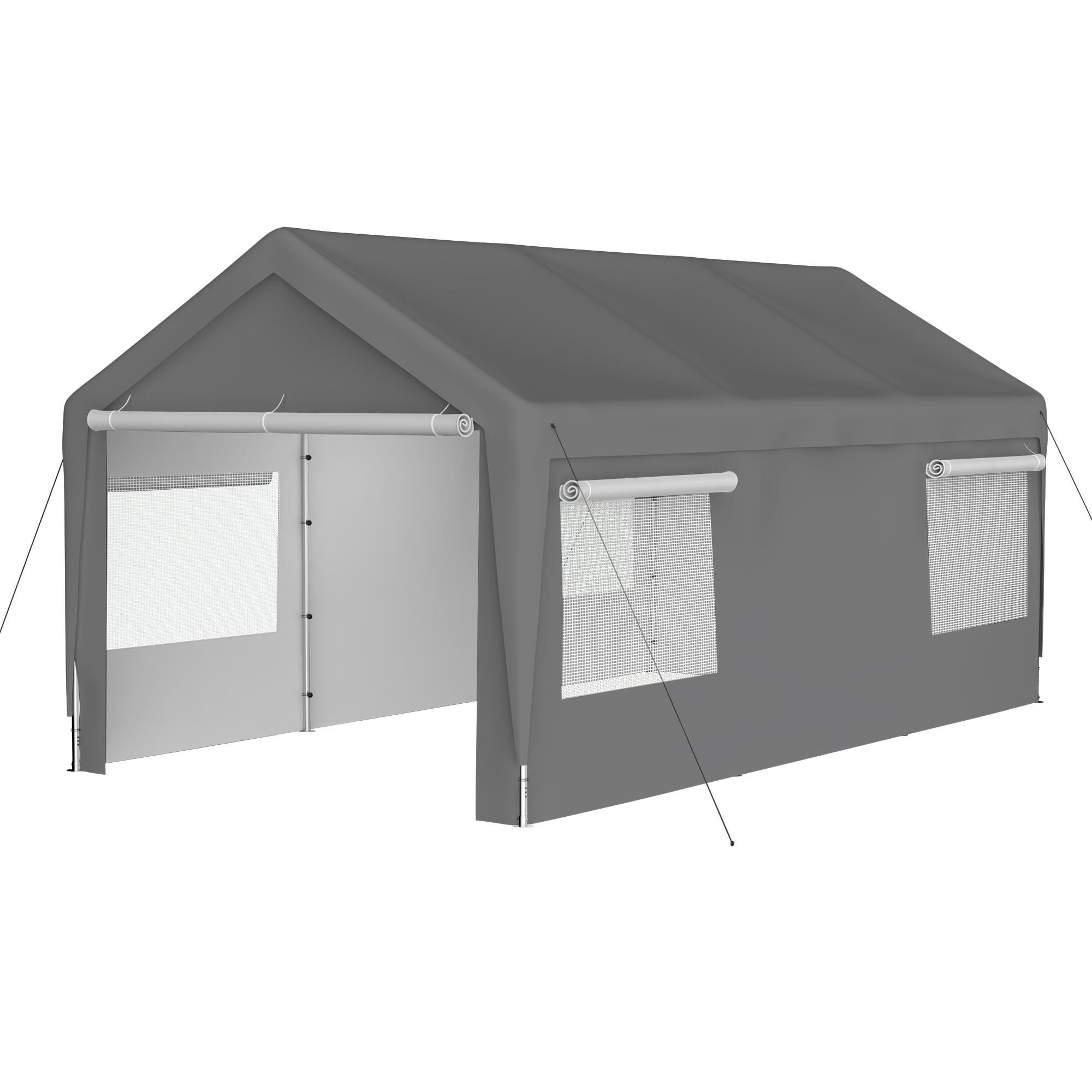 GZXS 10ft x 20ft Heavy Duty Canopy Tent with Roll-up Ventilated Windows, Garage Carport with Steel Frame, Removable Sidewall & Door, Gray