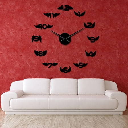 Angel Wings With Number Modern DIY Large Wall Clocks Bird Wings Nursery Kid Room Decorative Minimalist Big Frameless Wall Watch(Black,27inch)