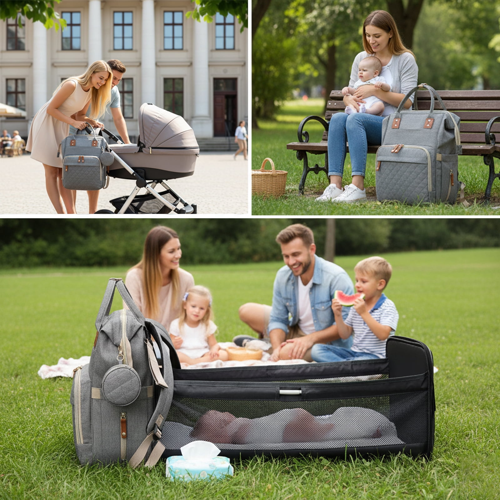 Oioane Baby Diaper Bag with Changing Station, Multifunctional Portable Backpack with USB Charging Port for Travel, Gray
