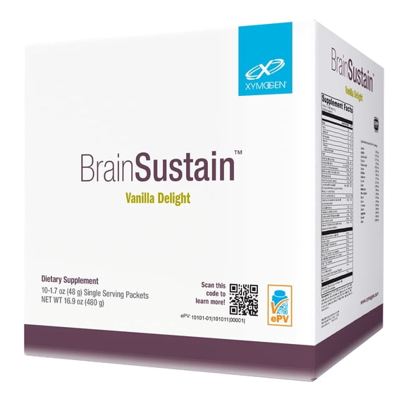 XYMOGEN BrainSustain - 19 g Pea & Rice Protein - Support Brain Health & Function - Gluten-Free, Dairy-Free & Non-GMO - Vanilla Delight Flavor - 10 Servings