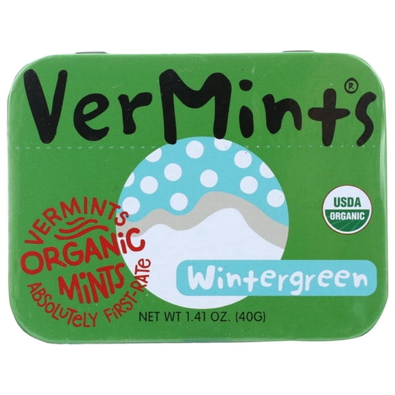 VERMINTS BREATH MINTS, WINTERGREEN TIN, 1.41 OZ.