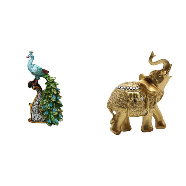 Elegante Colección De Esculturas De Animales De Elefante Y Pavo Real, Artesanías De Resina, Adorno De Mesa, Figura Decorativa Para Dormitorio, Oficina, Sala De Estar, Estante, Escritorio,