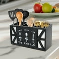 thumbnail image 2 of Tzdxfgl Wood Kitchen Utensil Holder for Countertop, Silverware Organizer with 3 Compartments, Large, Black, 2 of 11
