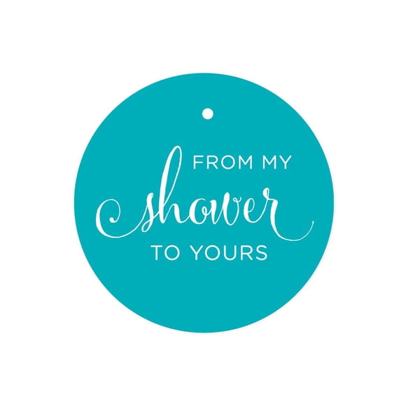 Andaz Press Baby and Bridal Wedding Shower Round Circle Party Favor Gift Tags, from My Shower to Yours, Aqua, 24-Pack
