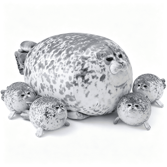 CYFW Chubby Seal Pillow Plush with 4 Baby Seal Plushies in Her Tummy,Stuffed Cotton Plush Animal Toy for Kids and Adult Gift Stuffed Seal Plush Pillow