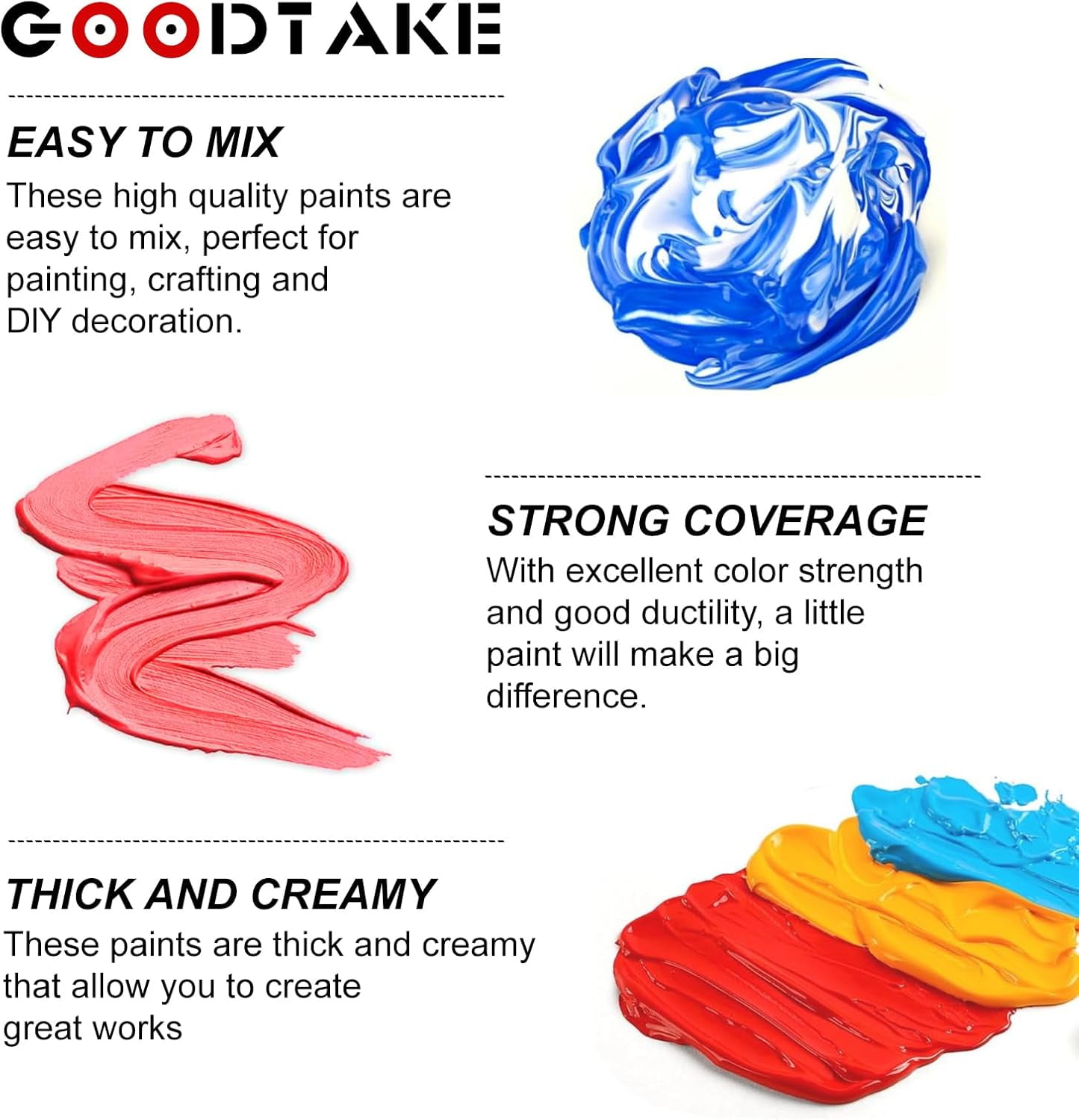 GOODTAKE acrylic paint, luminous pigment. Canvas paint, non-toxic, odorless, quick dry. Glow Paint for kids, adults, and beginner artists to make your paintings talk and shine (18 colors)