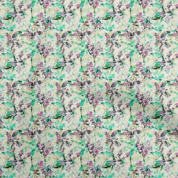 oneOone Silk Tabby Pale Yellow Fabric Abstract Floral Sewing Material Print Fabric By The Yard 42 Inch Wide