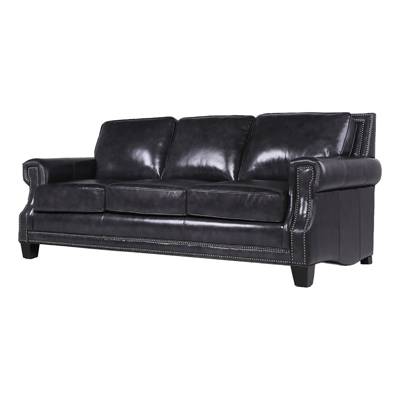 Grey Leather Sofa With Nailhead Trim Baci Living Room