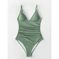 thumbnail image 4 of Cupshe Women's Green Ruched Vacation One Piece Swimsuit Plunging Neckline Monokini, Elastic, 4 of 5