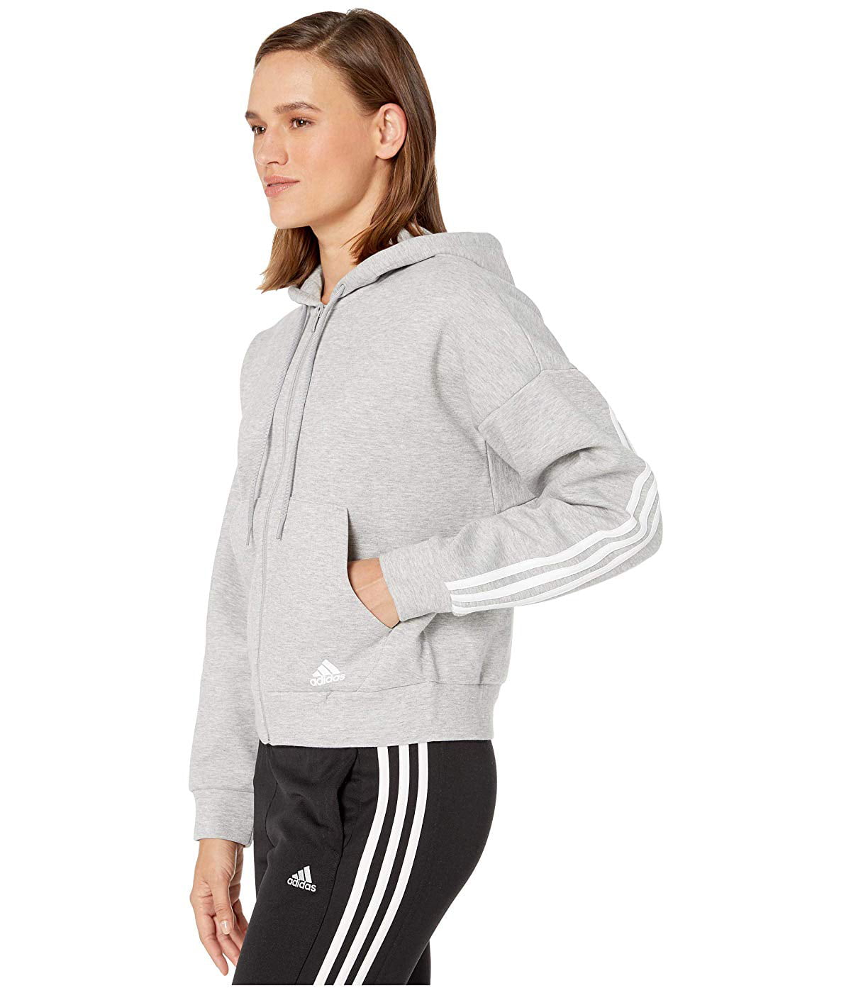 adidas Must Have Double Knit Full Zip Hoodie Medium Grey Heather/White