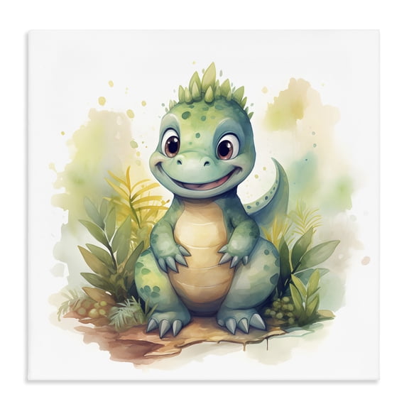 Stupell Industries Bohemian Crafty Smiling Dinosaur Canvas Art, 17 x 17, by Steve Hunziker