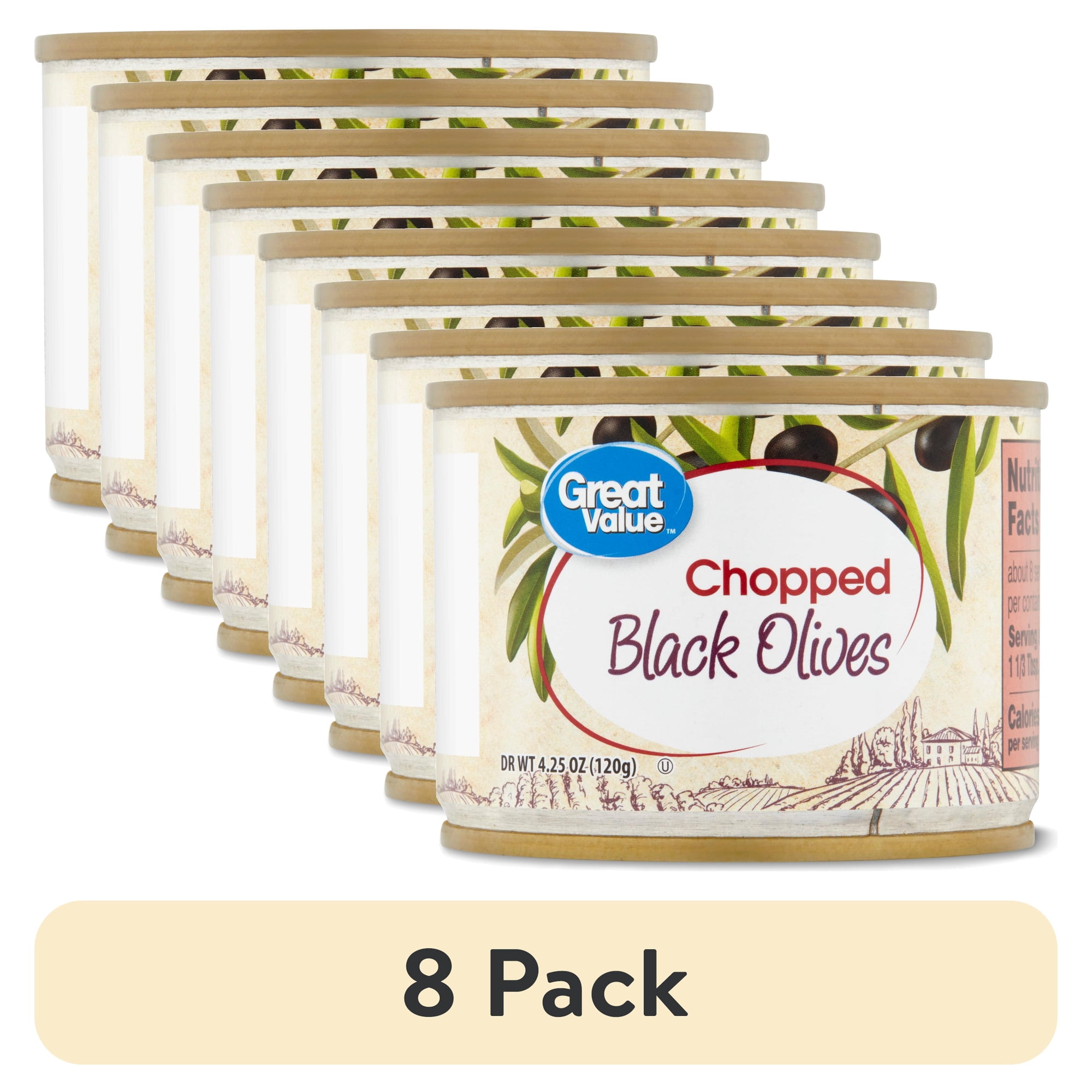 (8 pack) Great Value Chopped Black Olives, 4.25 oz