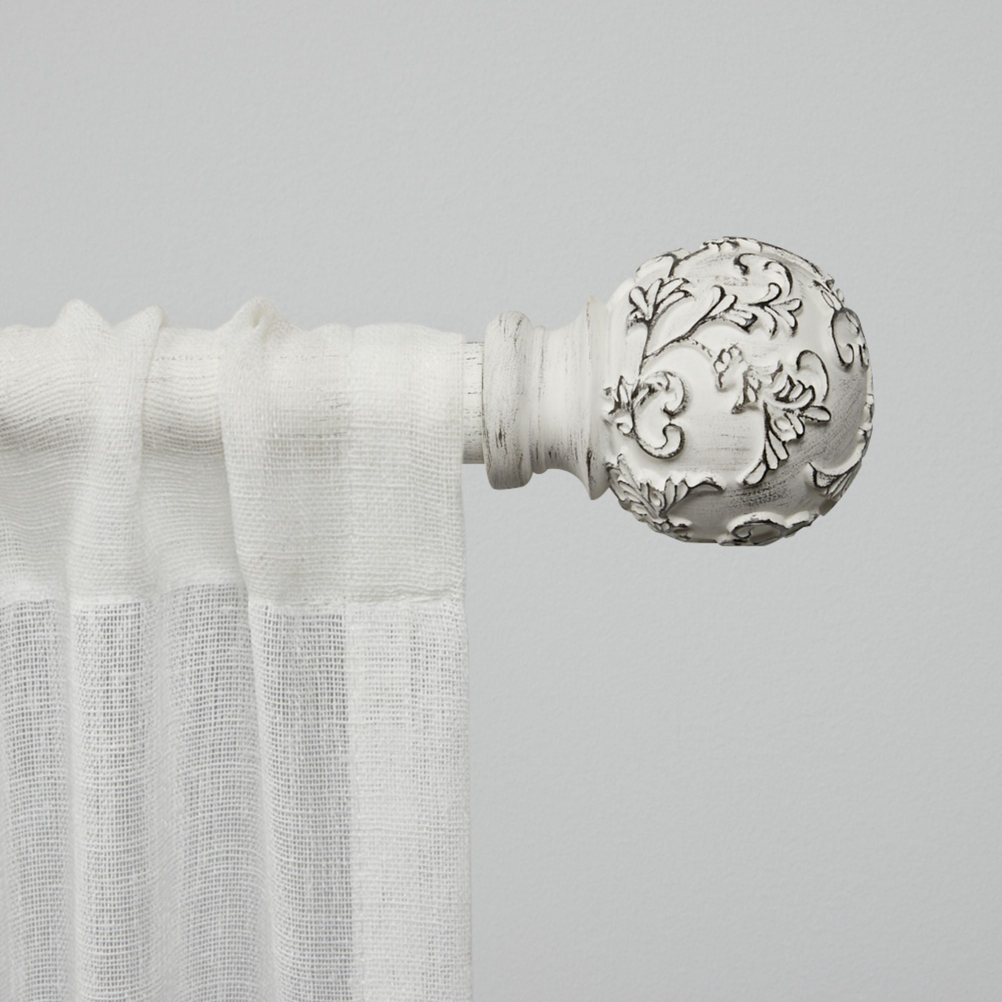 Exclusive Home Vine 1" Curtain Rod and Finial Set, Distressed White, Adjustable 36"-72"