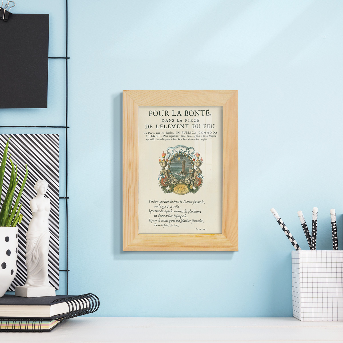 Printed Embellished Bookplate VIII - Framed Print w/glass - Natural Wood