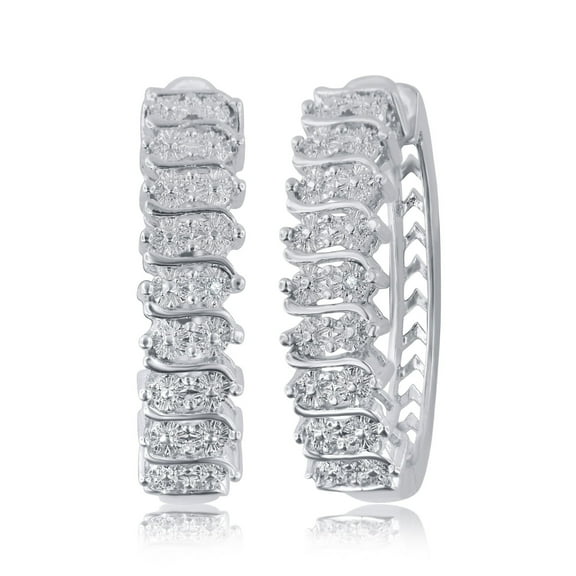 Elegant 0.02 Carat Natural Diamond Accent Hoop Earrings In 14K White Gold Plated