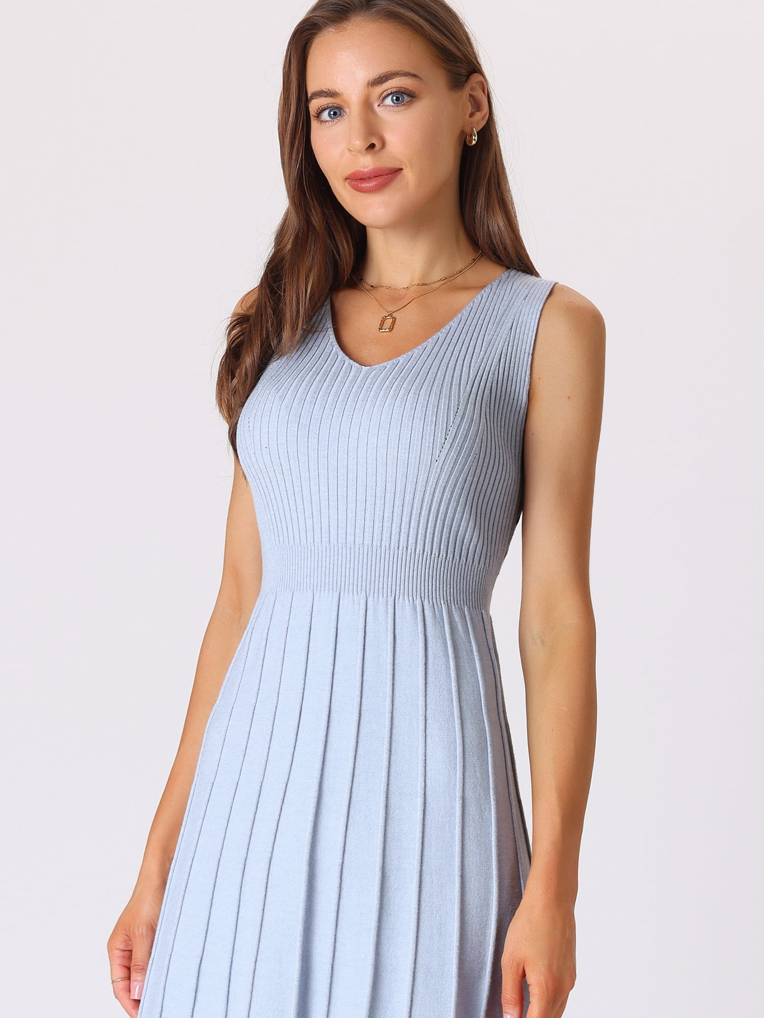 DARING DIVA Women's Sleeveless V Neck Elegant A Line Midi Dresses S Blue