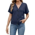 thumbnail image 4 of TEMOFON Summer T Shirts for Women Casual V Neck Button Down Tops Comfy Short Sleeve Knit Loose Fit Blouse Cardigans Tee Shirts Size XL, 4 of 5