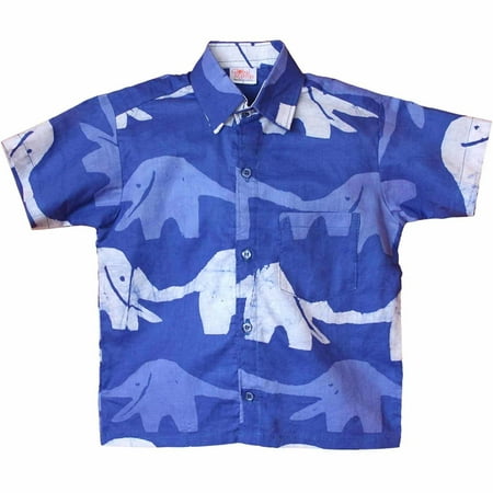 - Boys Button Down Shirt - Blueberry Elephant - Global Mamas (C)