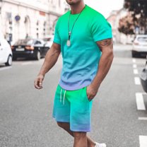 UVEASISHA Mens Short Sets 2 Piece Casual Outfits Gradient Tracksuit Sweatshirt and Drawstring Shorts Set Mint Green M