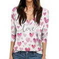 thumbnail image 4 of Fgvctg Valentine's Day 3/4 Length Sleeve Womens Tops Casual V Neck Top Soft Date Night Pullover Shirts Loose Cute Love Heart Graphic Blouse Gifts For Her Pink XL, 4 of 4