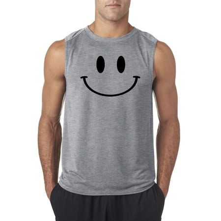 - Trendy USA 849 - Men's Sleeveless Smiley Face Emoticon Emoji Happy Smile Small Heather Grey