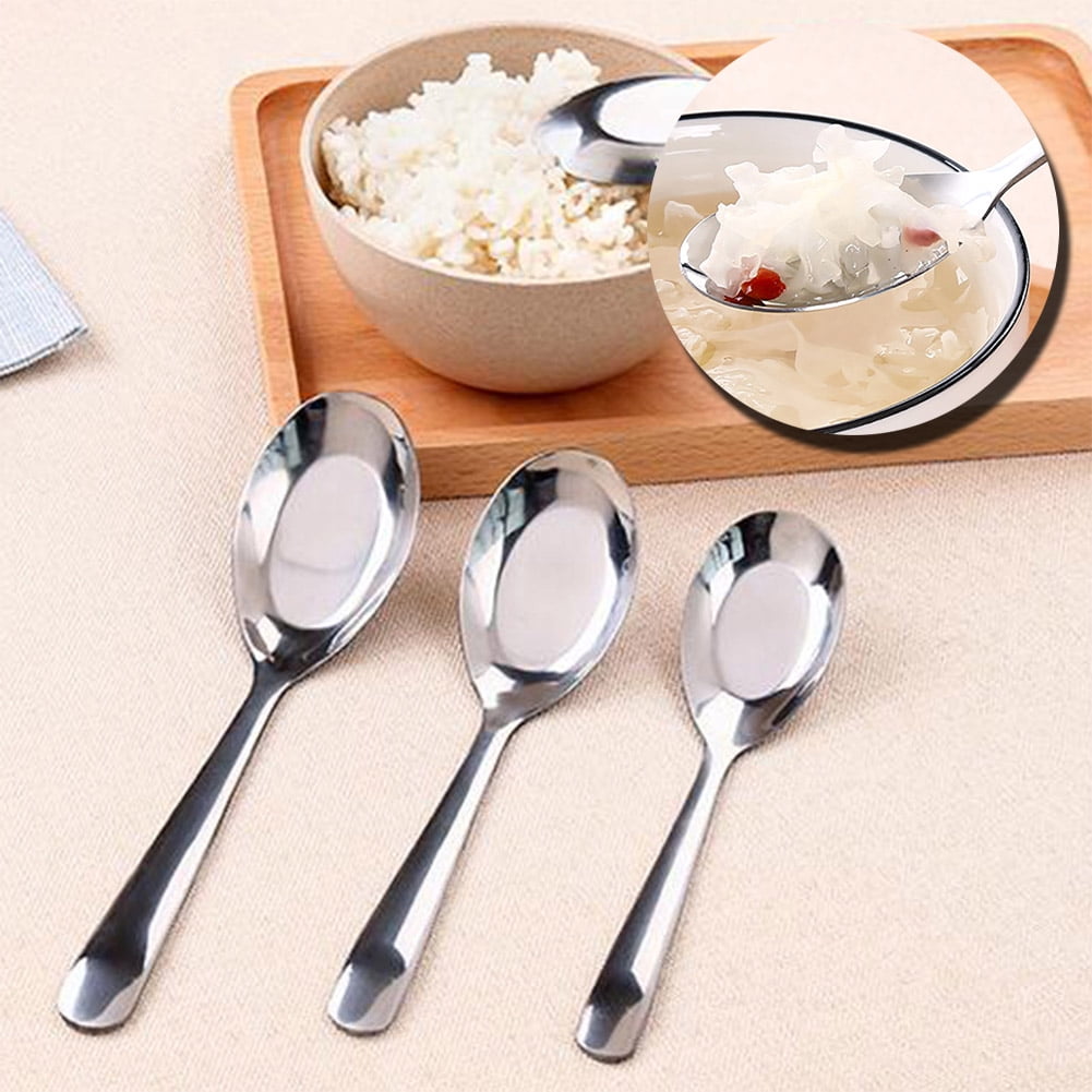 10Pcs Stainless Steel Rice Soup Spoon Long Handle Flatware for Kitchen Home 