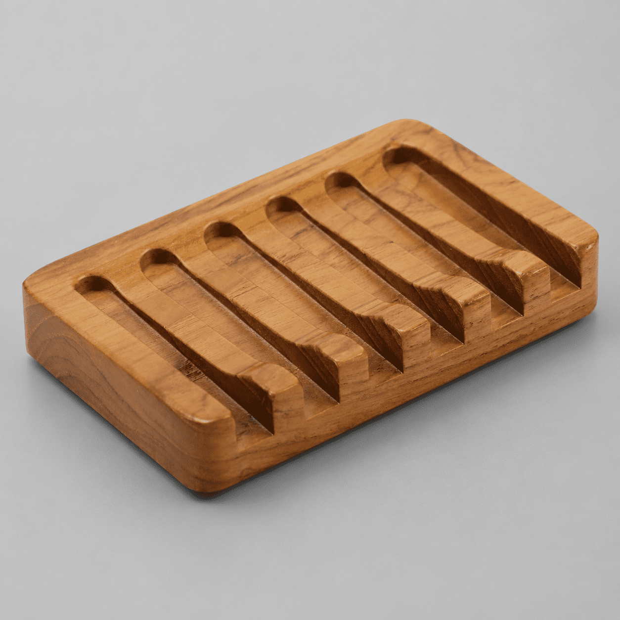 Soap Dish with Slanted Waterfall Design Teak Wood Bar Soap Holder
