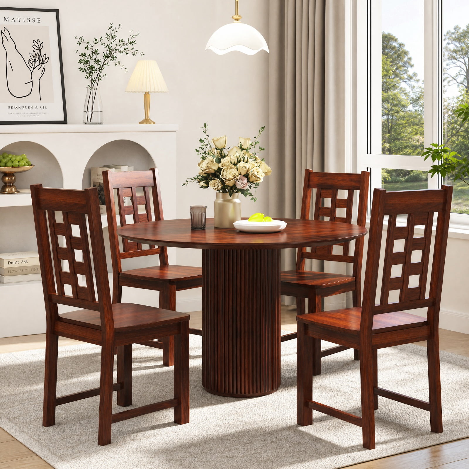 Furnibear Wooden Dining Chairs Set of 2 Kitchen Chair with Solid Rubber Wood Frame and Curved Back for Dining Room, Walnut
