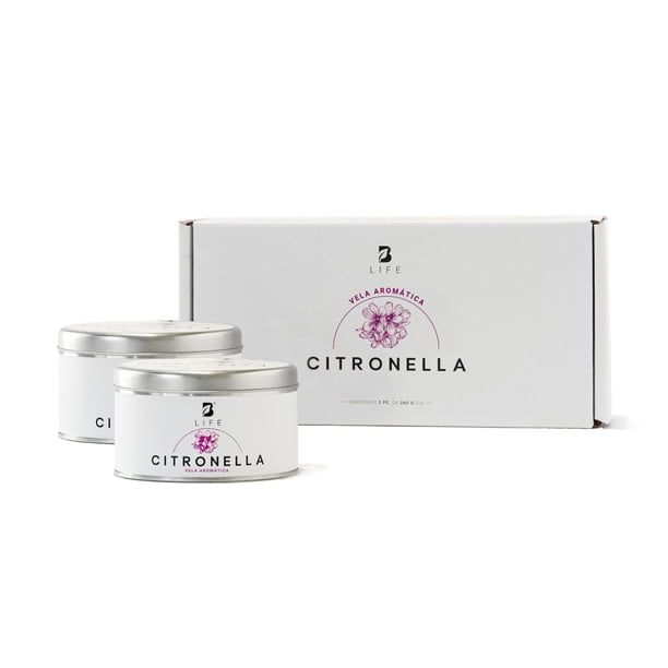 Kit 2 Velas De Soya | 260 g | Aroma Citronela | Duración 26 Horas | Para Exteriores e Interiores | Kit Citronella Candle | B Life.