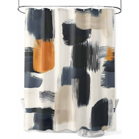 Fsddascl Black Khaki Shower Curtain Set - Extra Long 72" x 96" Washable Bathtub Curtain with 12 Hooks, Geometric Simple Middle Century Art Waterproof Fabric Stall Shower Curtains for Bathroom