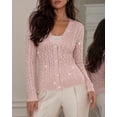 thumbnail image 3 of CHICME Cardigan Sweaters for Women Sparkle Rhinestone Cable Knit V-Neck Long Sleeve Button Down Lightweight Fall Sweater Pink-L, 3 of 9