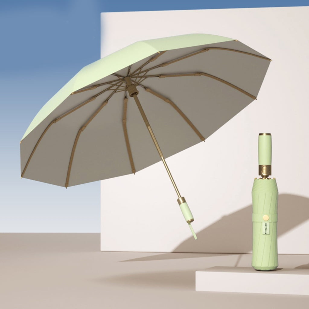SDFGTstore Travel Umbrellas Auto Open Close Golden Handle Ergonomic Sun Rain Protections