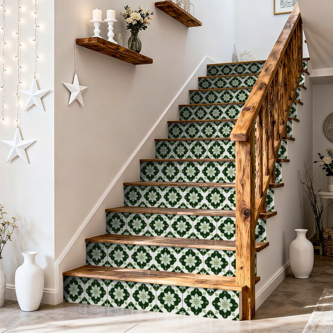 24Pcs Tile Sticker Peel and Stick Backsplash Matte PVC 7.87" x 7.87" DIY Decor Green Flowers Wall Stickers Waterproof Self Adhesive Decals