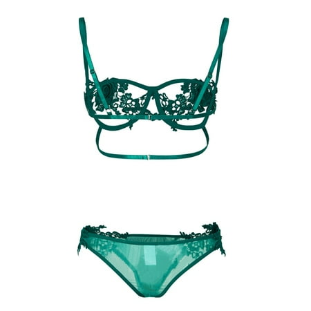 

EHTMSAK 2PCS Women s Sexy Lingerie Lace Teddy Lingerie Set Cupless Babydoll Bra and Panty Sets Green L