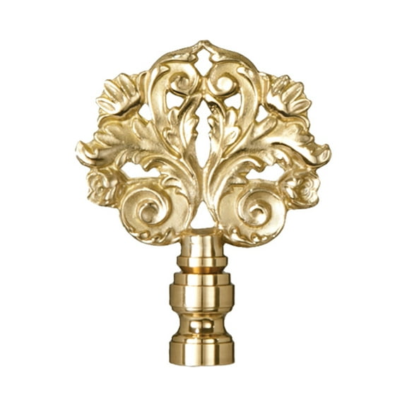 B&P Lamp® Flower Pattern Finial, Brass Finish, 2 3/4 In Ht, 1/4-27 Tap