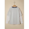 thumbnail image 5 of Women's Blue Stripe Graphic Lace Patchwork V Neck Top – Casual Spring Style for Daily Wear, XL, 5 of 11