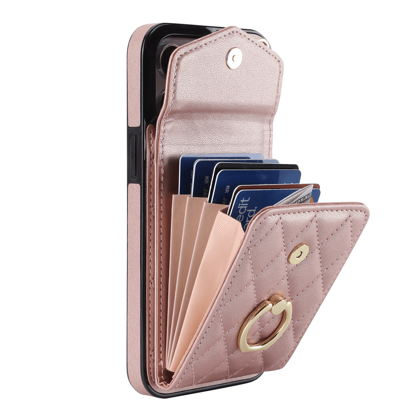 Asuwish Wallet RFID Blocking PU Leather Cell Phone Case with Tempered Glass Screen Protector, Wrist Strap for iPhone 14 Pro Max, Rose Gold