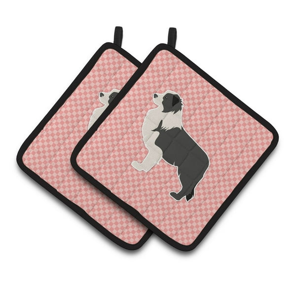 Carolines Treasures BB3623PTHD Black Border Collie Checkerboard Pink Pair of Pot Holders , 7.5HX7.5W, multicolor