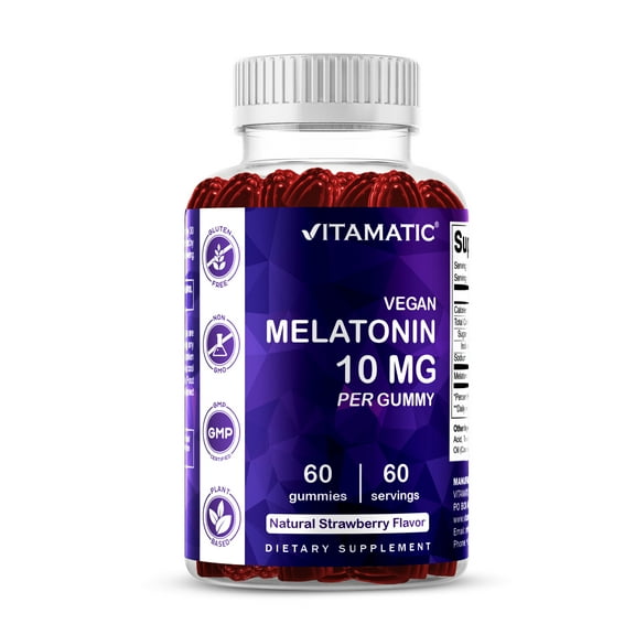 Vitamatic Melatonin 10mg per Gummy - 60 Servings - 60 Vegetarian Gummies - Non-Habit Forming Sleep Aid Supplement