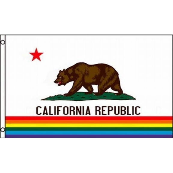 California Rainbow Flag 3x5 ft Gay Lesbian LGBT Pride State CA Banner Stripe