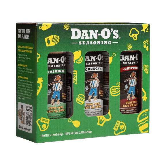 Dan-O's Seasoning - Small 3 bottle Pack - Original, Crunchy, & Chipotle - All Purpose grilling seasonings (3.5 oz)