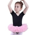 thumbnail image 2 of Hpapadks Ballet Leotards for Girls Short Sleeve V Neck Solid Glitter Dance Performance Ballet Tutu Leotard Dresses for Girls Black 5-6Y, 2 of 5