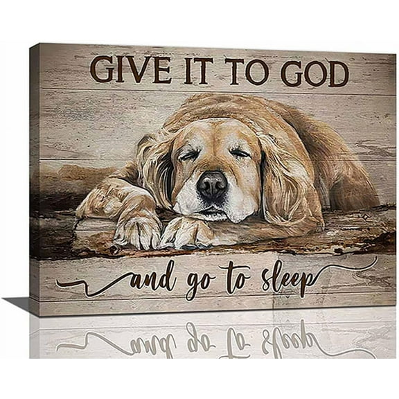 Dog Wall Art Give It To God and Go To Sleep Pictures Dog Wall Decor Christian Bible Verse Painting Canvas Prints Modern Artwork Framed Home Decor for Bedroom Living Room 16"x12"