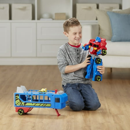 Playskool Heroes Transformers Rescue Bots Flip Races Optimus Prime Race Track Trailer