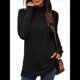thumbnail image 1 of Camiseta Holgada de Larga con Cuello Alto y Estampado Geométrico de Jacquard para Mujer, Otoño e Invierno. Negro XXL, 1 of 10