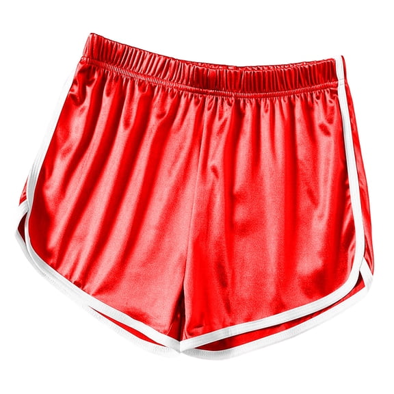 PWPSG Women's Elastic Waist Contrast Trim Satin Athletic Shorts, Butt Lifting for Yoga Workout Daily Casual Wear Red XXXL