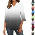 thumbnail image 7 of hxobax Womens Gradient Tunic Tops Split 3/4 Length Sleeve Tshirts Henley V Neck Shirts Summer Blouse, 7 of 7