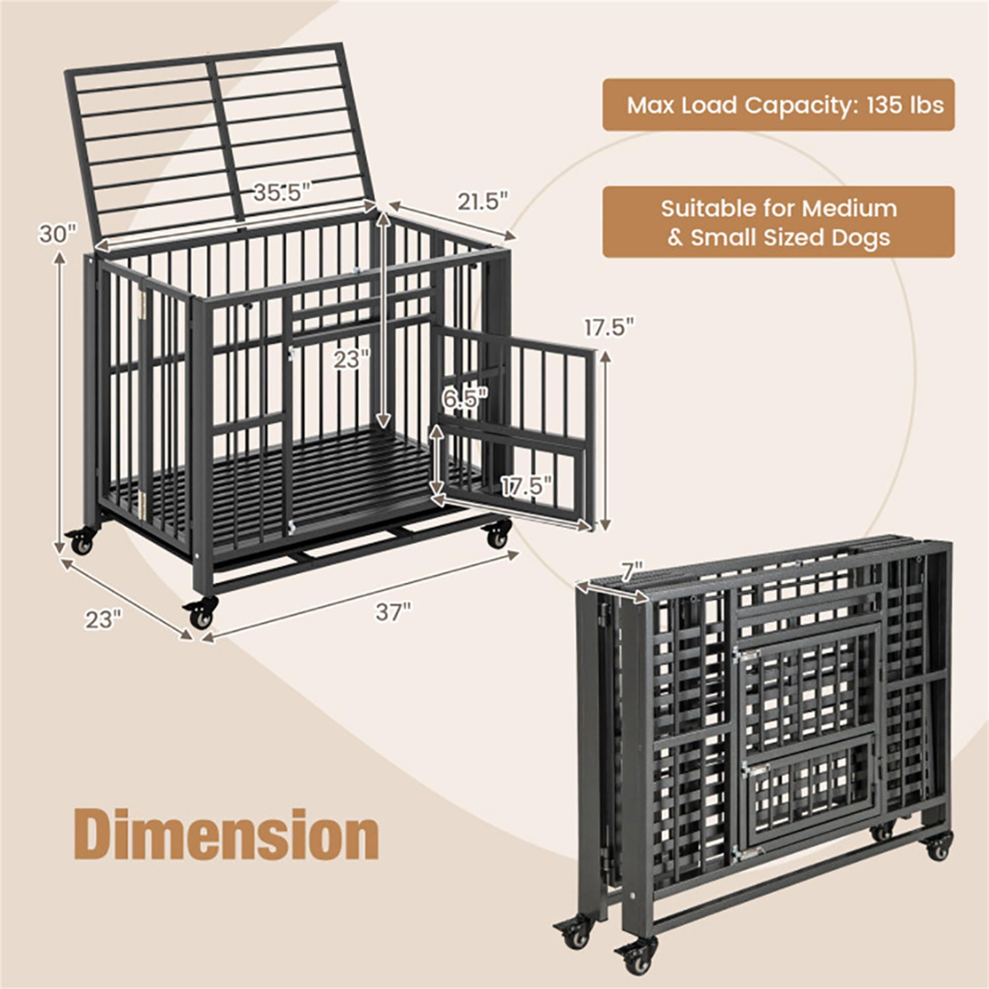 Kadyn 37" Heavy Duty Dog Cages with Tray, Metal Escape Proof Kennel with Lockable Wheels, Dog Crates for Medium Dogs, Indoor Rabbit Hutch, Black